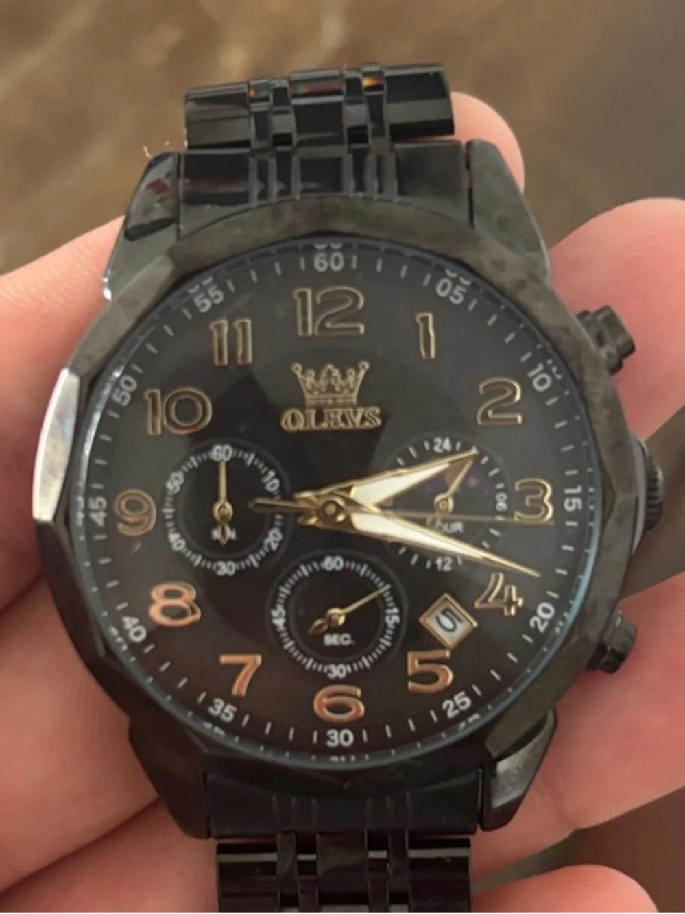 Olevs Men's Black Stainless Steel Chronograph Watch
